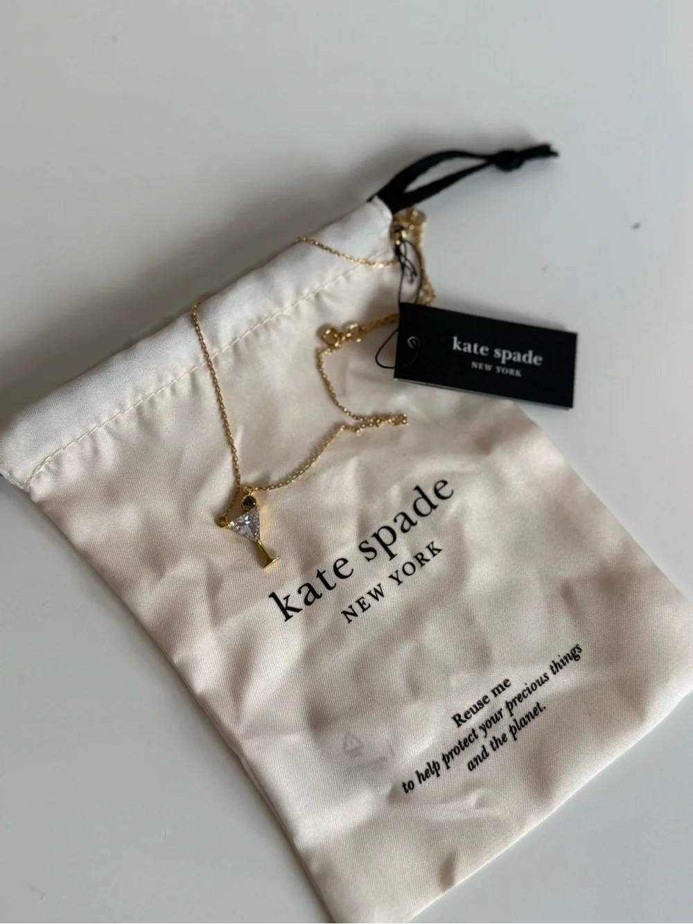 kate spade Gold Martini Glass Pendant Necklace with Crystal Accent